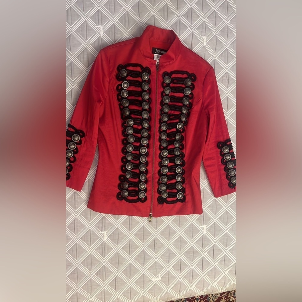 Jovani napoleon Red Military-Style Blazer black embroidery vintage Victorian 4 - Picture 2 of 6